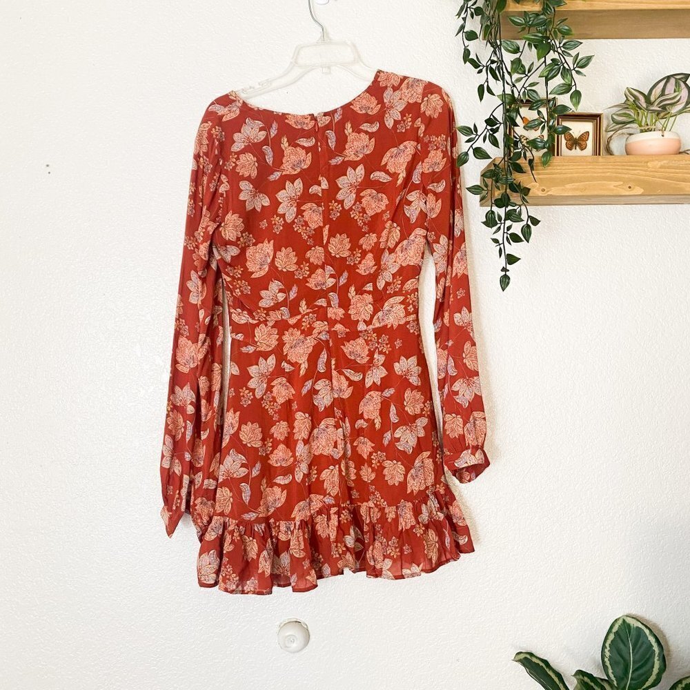 Ale By Alessandra X Revolve Aurora Dress Red Daffodil Boho Floral Rust Tie View 2